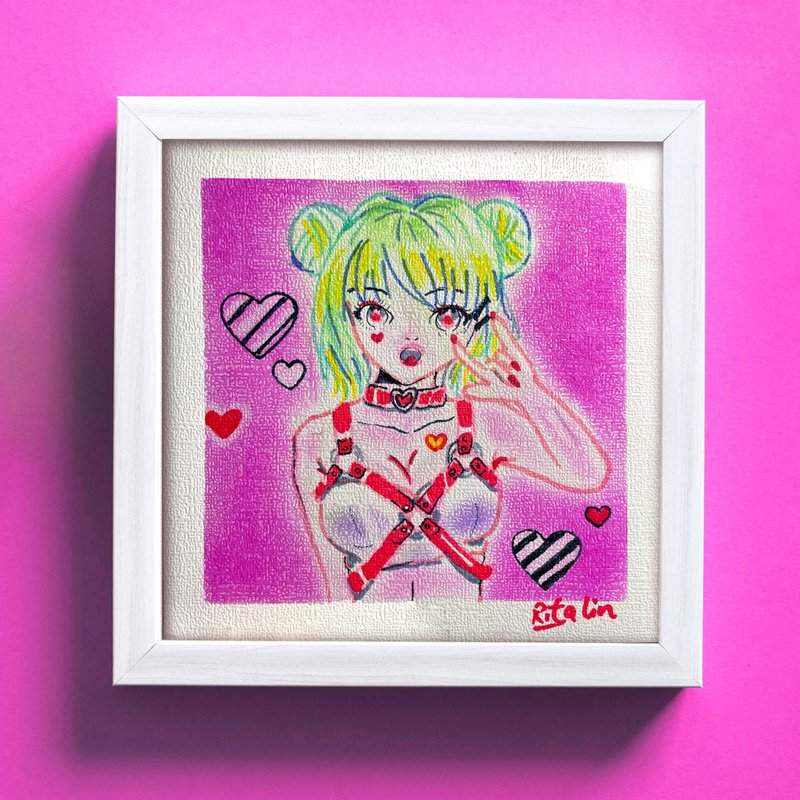 手绘粉彩画艺术 | 18cm 附框 | Y2K Style - 海报/装饰画/版画 - 纸 