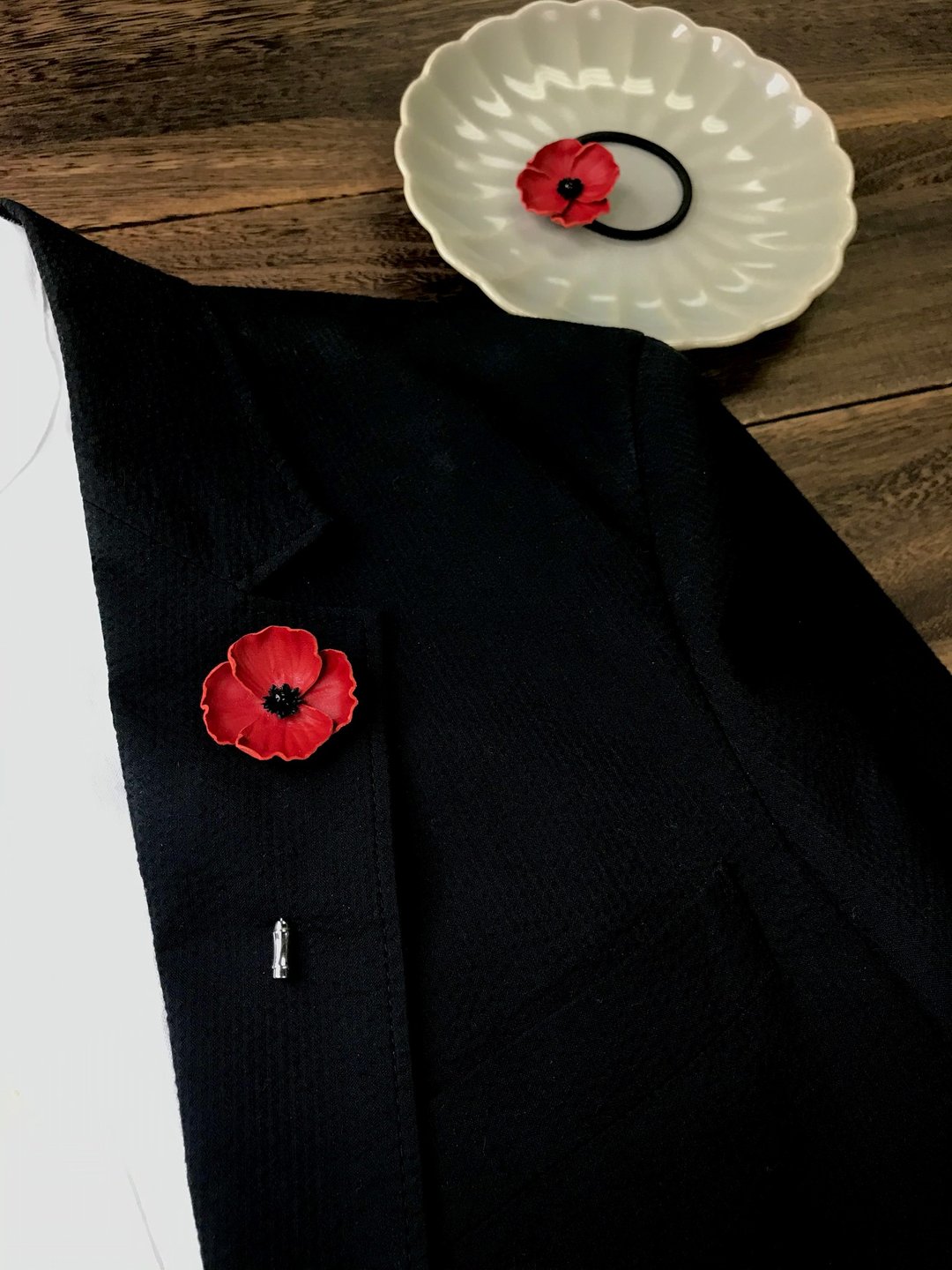 皮革虞美人发圈│直襟针【红花】【Poppy】 - 发饰 - 真皮 红色