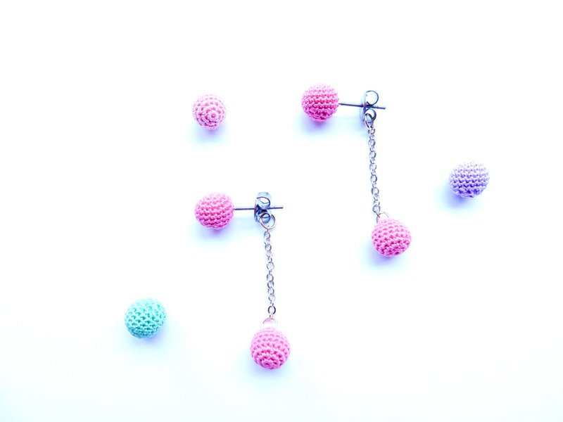 2way pierced earrings/ Clip-On azalea color - 耳环/耳夹 - 棉．麻 粉红色