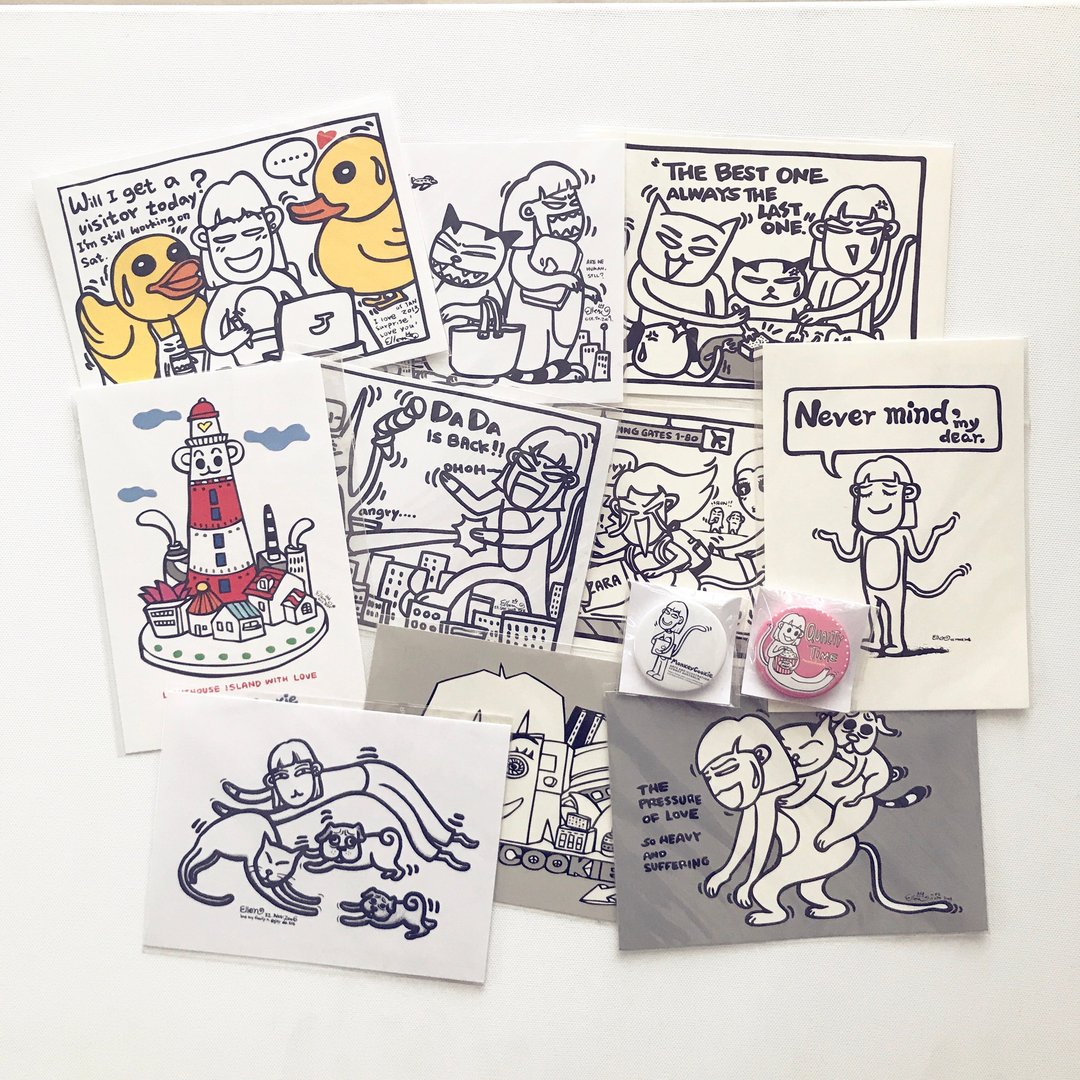 爱伦猴插画精选系列组 明信片和胸章 12入 | MonkeyCookie - 卡片/明信片 - 纸 白色