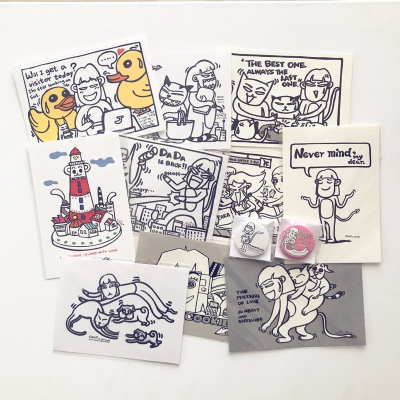 爱伦猴插画精选系列组 明信片和胸章 12入 | MonkeyCookie - 卡片/明信片 - 纸 白色