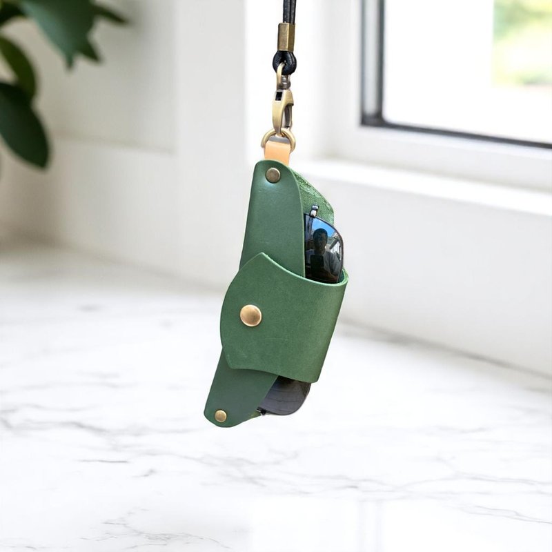 DUAL-手工牛皮旅行眼镜包-开运绿 (礼物 生日 情人节 台湾制造) - 墨镜 - 真皮 绿色