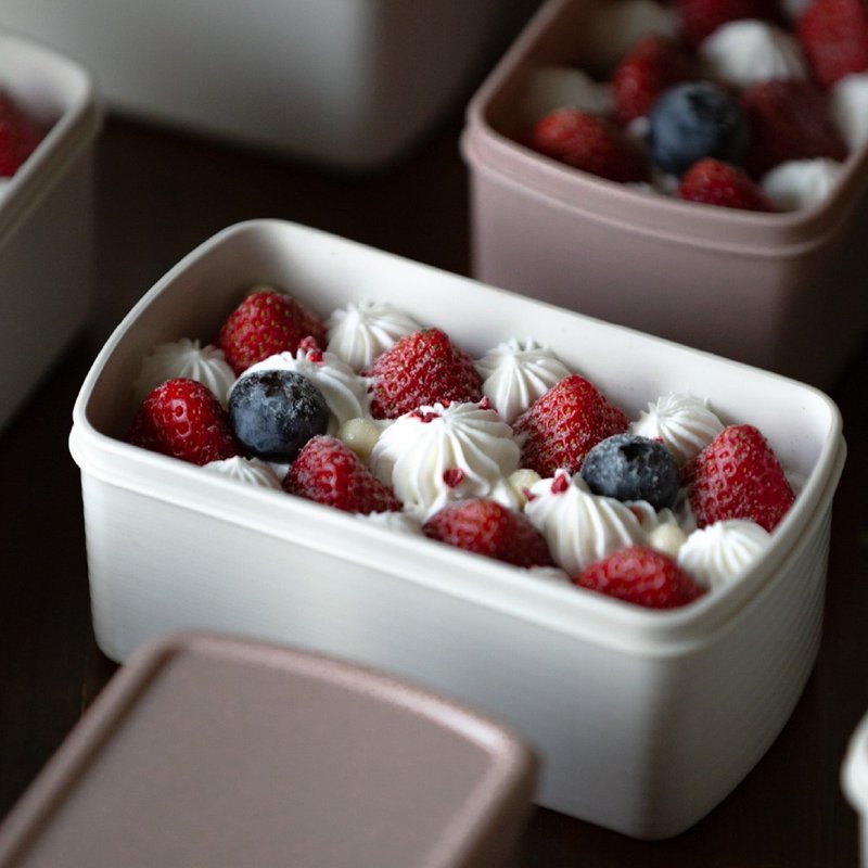 多件优惠-日式双格雾面压纹保鲜盒 便当盒 可微波 台湾制小款2入 - 便当盒/饭盒 - 塑料 白色