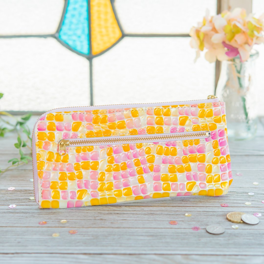 Made in Japan Cowhide zippers L-shaped zippers Colored zippers Statue sugar fruit peach lemon made in JAPAN handmade leather wallet - 皮夹/钱包 - 真皮 黄色