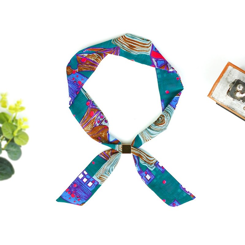 小牛村 手工小领巾 发带 轻薄丝巾 复古童话【迷幻城堡】AS-18 - 丝巾 - 丝．绢 绿色