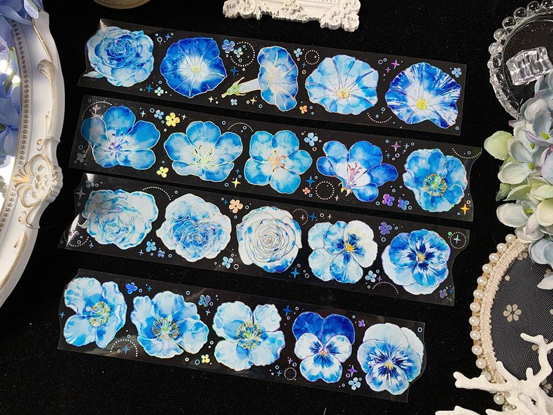 花本藍色 PET 纸胶带 鐳射銀 特殊工藝 (畫師: 黃皮桑) - 纸胶带 - 塑料 蓝色