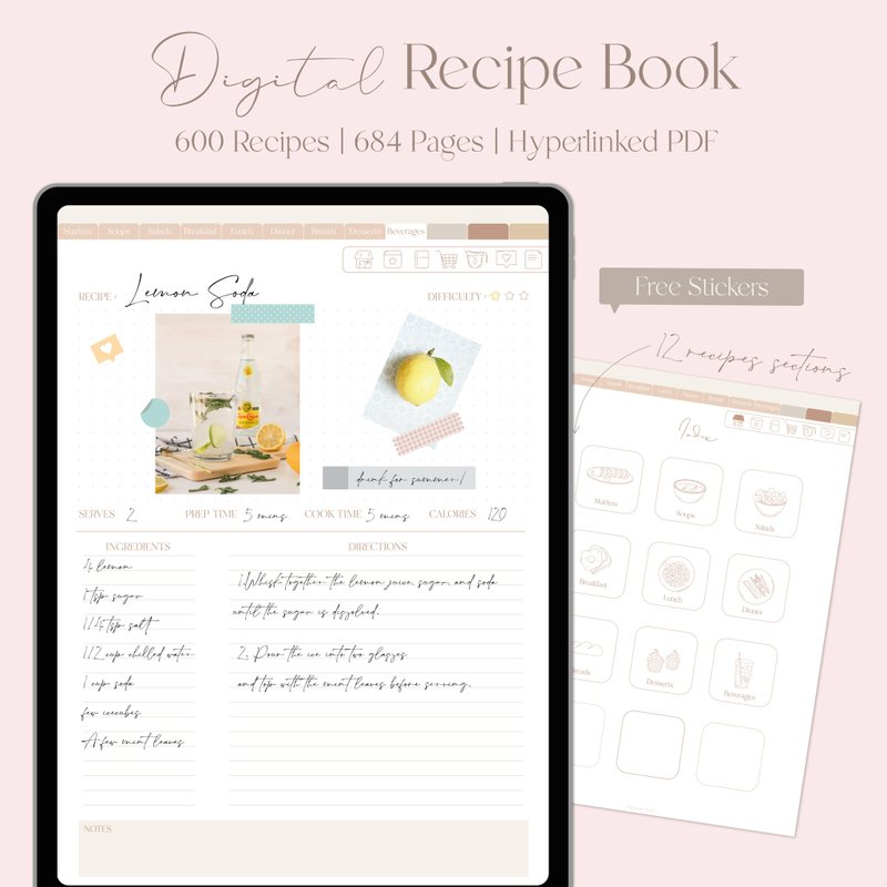 Digital Recipe Book- Recipe Planner, Meal planner, Digital Cookbook - 电子手帐及素材 - 其他材质 