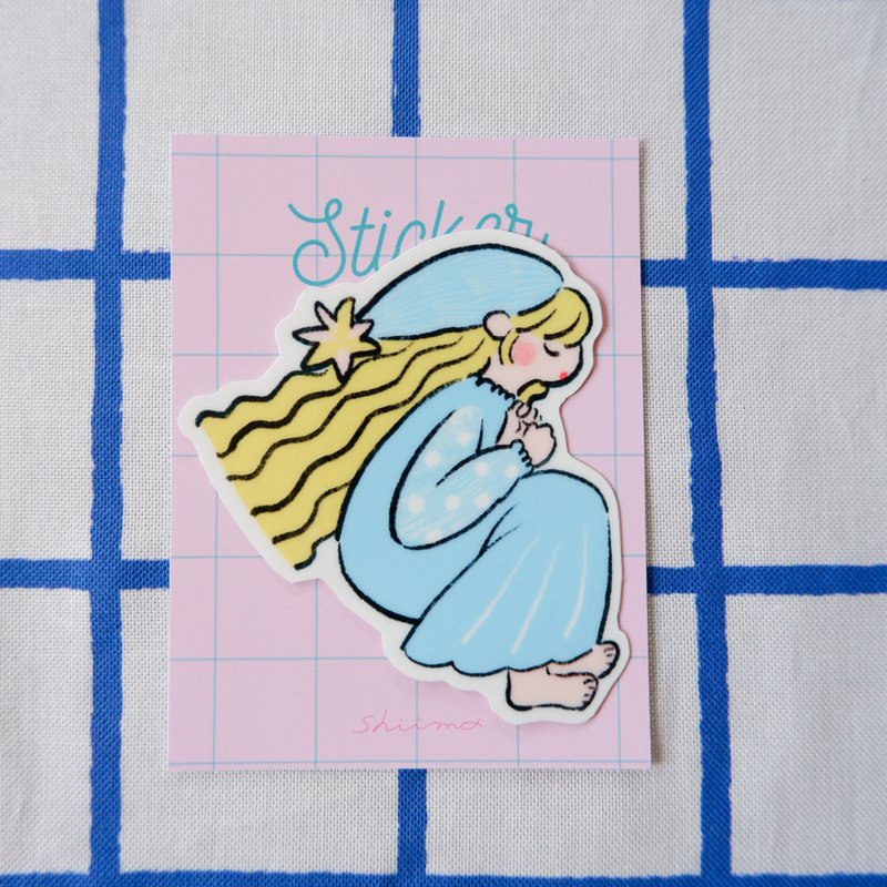 防水贴纸 浅蓝色睡衣女孩 - 贴纸 - 纸 