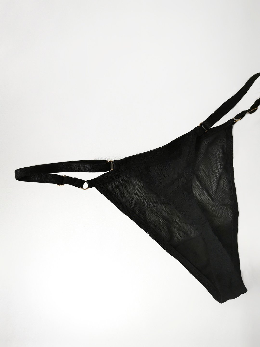 Adjustable straps thong - Soft mesh panties - Sexy lingerie - Women underwear - 女士内衣裤 - 聚酯纤维 黑色