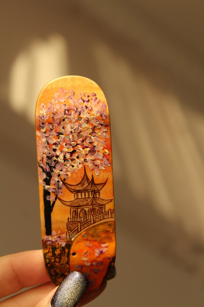Dreaming of Serenity: Sunrise Hand-painted fingerboard deck - 桌游/玩具 - 木头 咖啡色