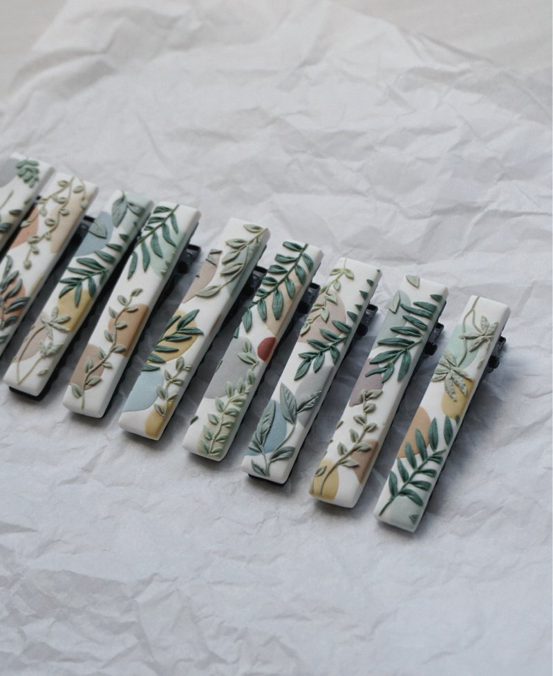 PARTY FOR EARS| 软陶发夹 草绿叶软陶发夹 - 发饰 - 陶 绿色