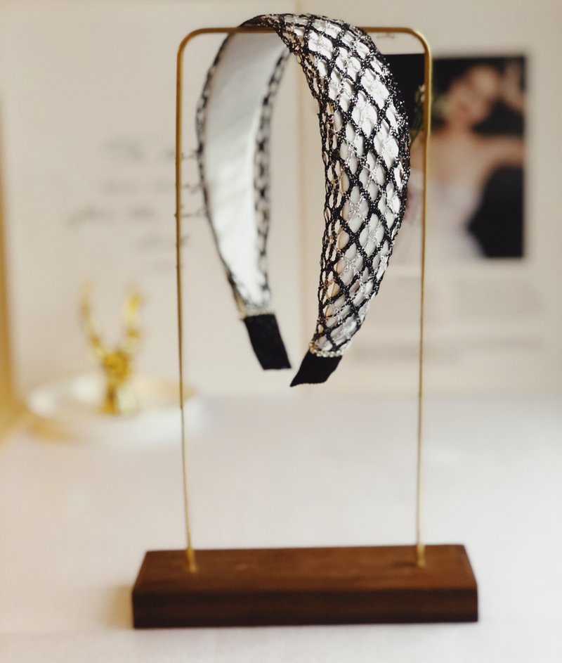 原创黑白蕾丝网状发箍 - 发带/发箍 - 其他材质 白色