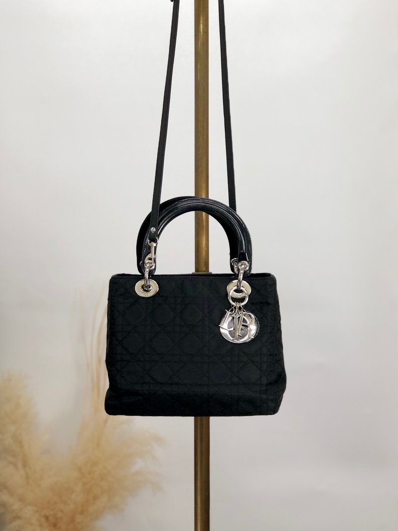 【日本直送，名牌二手包装】Christian Dior Cannage 手提包 2-way黑尼龙 bgdau3 - 手提包/手提袋 - 尼龙 黑色