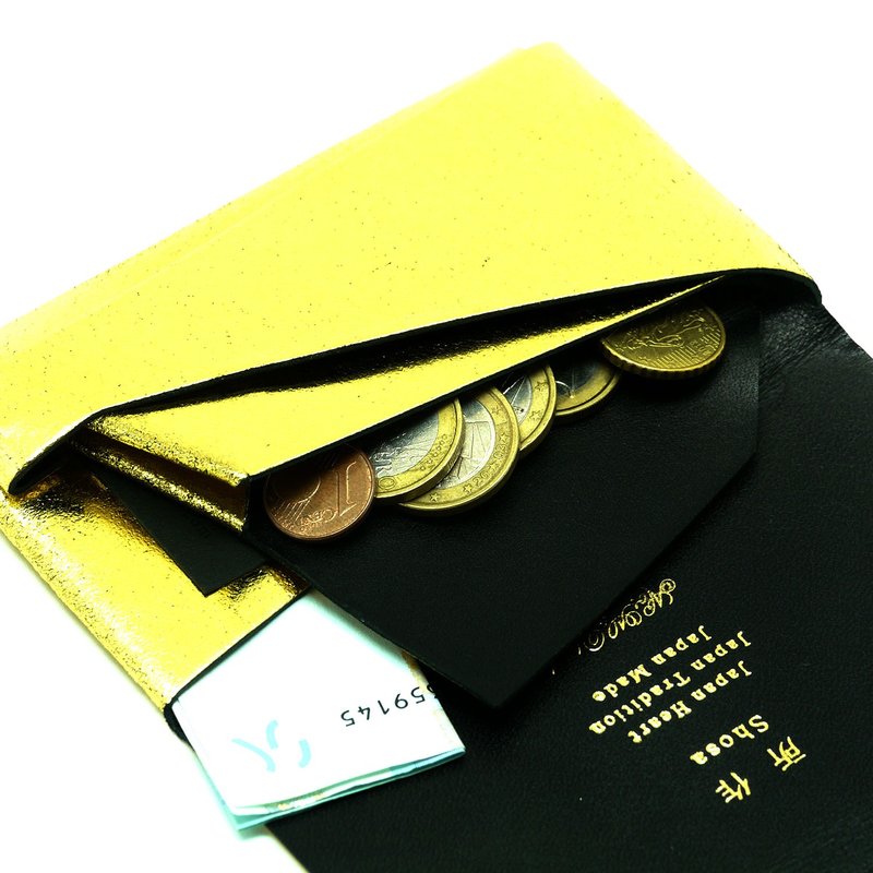 日本手工-所作Shosa 植鞣牛皮 零钱包 - 时尚内敛款/金黑 - 零钱包 - 真皮 金色