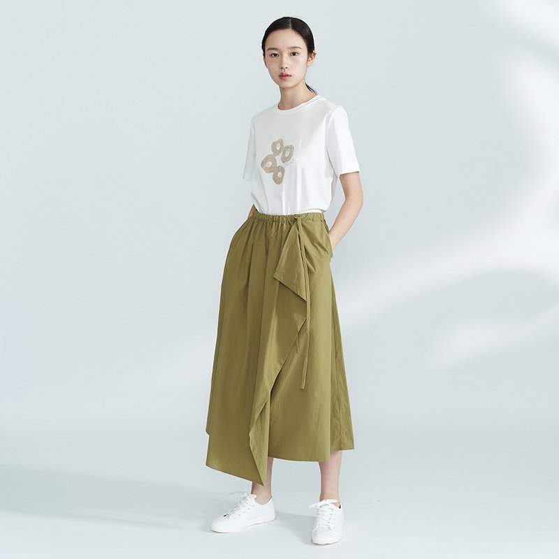 香檳色不規則設計復古半截裙 棉質長裙  SK210123 - 裙子 - 棉．麻 卡其色