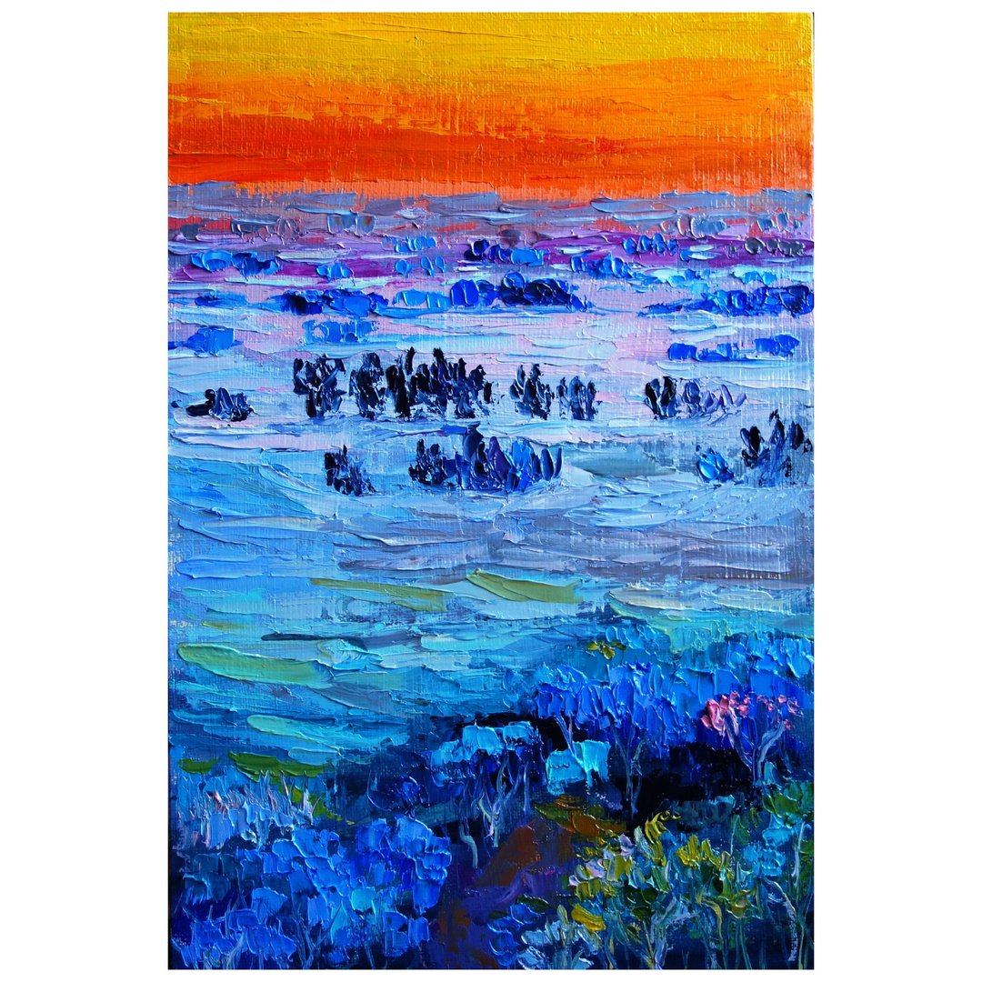 Abstract Sunset Painting Oil Landscape Original Art Artwork Impasto Canvas Art - 海报/装饰画/版画 - 其他材质 多色
