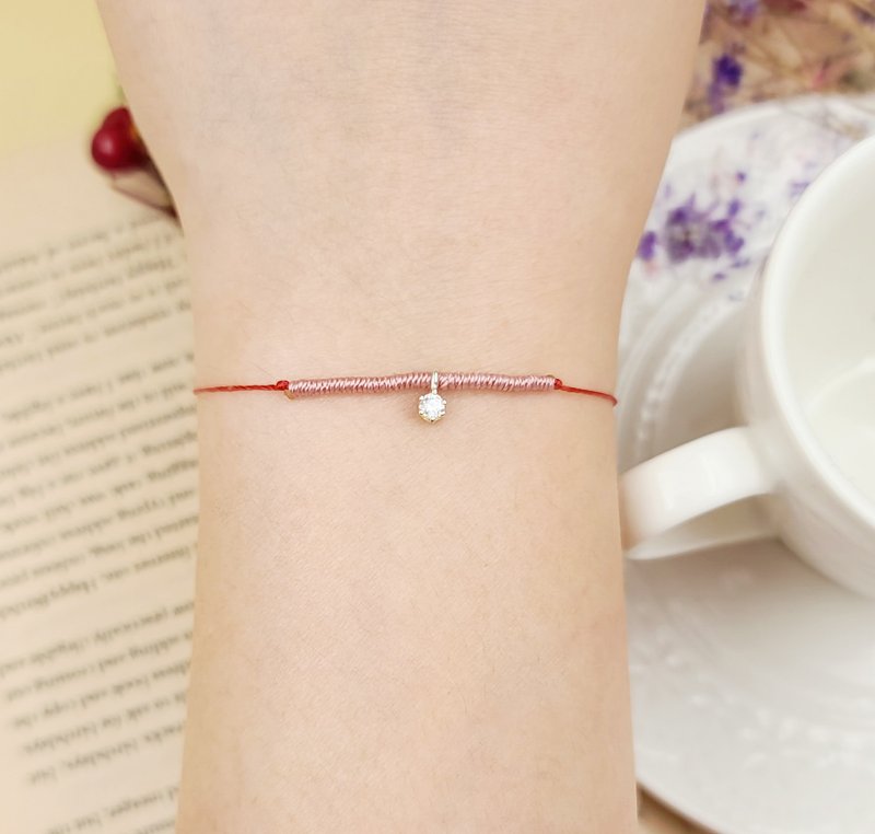 编织 单线 手链 单钻 爪钻 手绳 桃花 人缘 姻缘 线 小钻 幸福线 - 手链/手环 - 聚酯纤维 粉红色