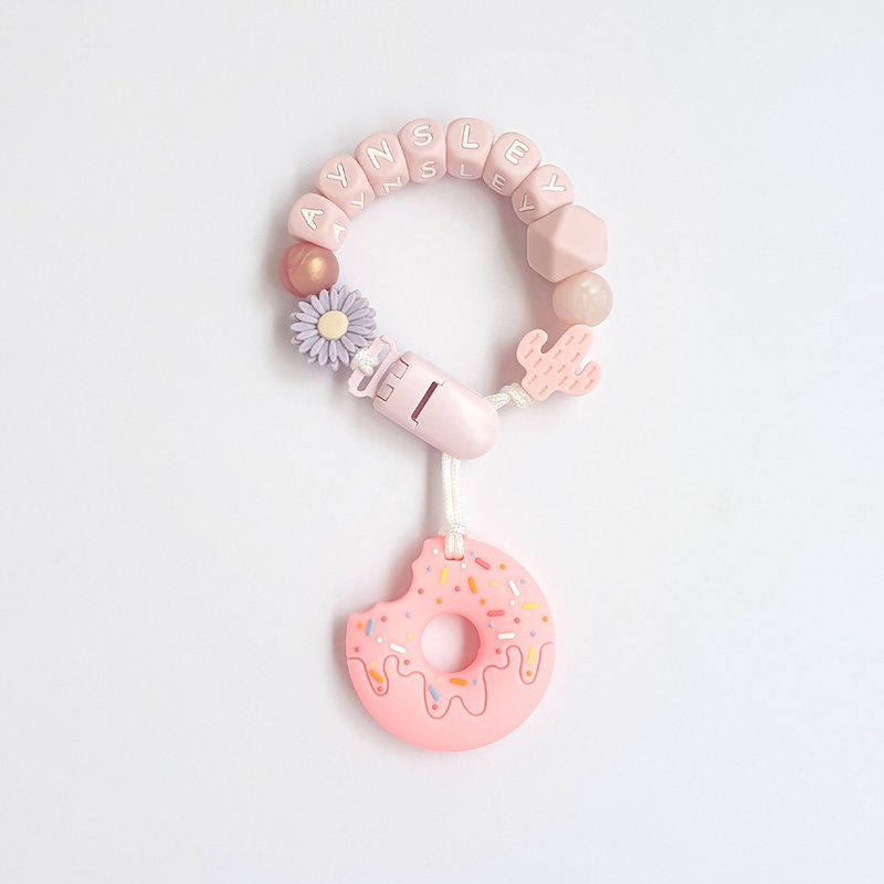 定制化 AYNSLEY 粉紫色 奶嘴链夹 甜甜圈固齿器 / 奶嘴链可套香 - 玩具/玩偶 - 其他材质 白色