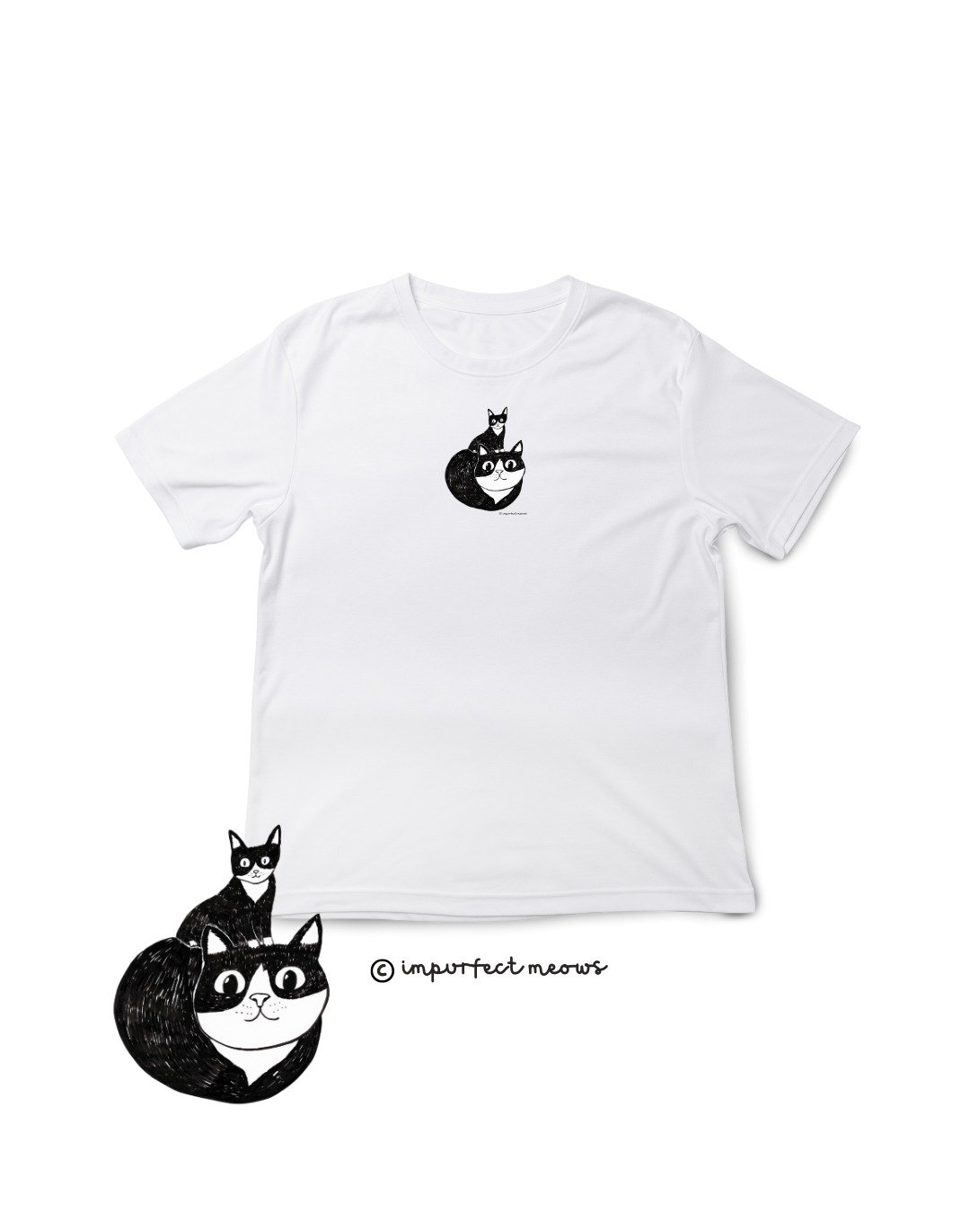 不完美猫咪 Impurfect Meows | 礼服猫T-Shirt - 白 - 中性连帽卫衣/T 恤 - 棉 白色