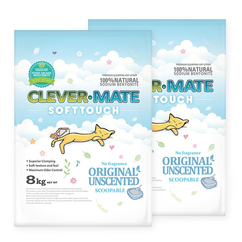 CLEVER MATE聪明猫砂-SOFTTOUCH极度细极度柔软-无味 8公斤(2包) - 猫砂/猫砂垫 - 其他材质 绿色