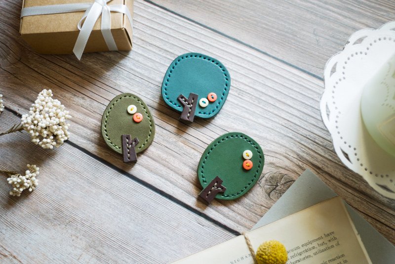 礼物丨DIY材料包-小树皮革安全别针丨己打洞含工具 - 皮件 - 真皮 绿色