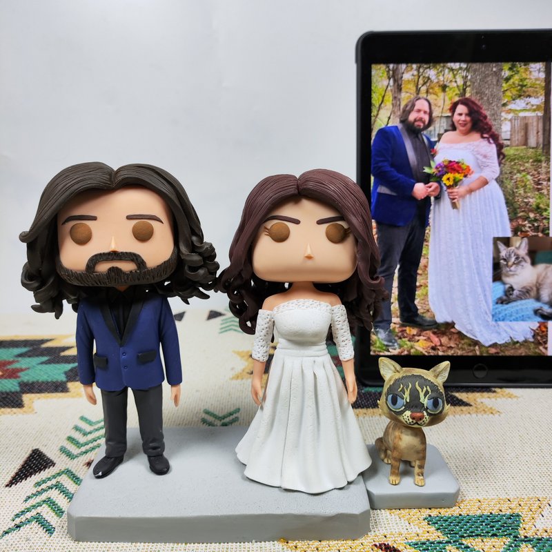 纯手工定制美国Funko Pop 自画像公仔情侣父母夫妻结婚周年礼物 - 玩偶/公仔 - 粘土 多色