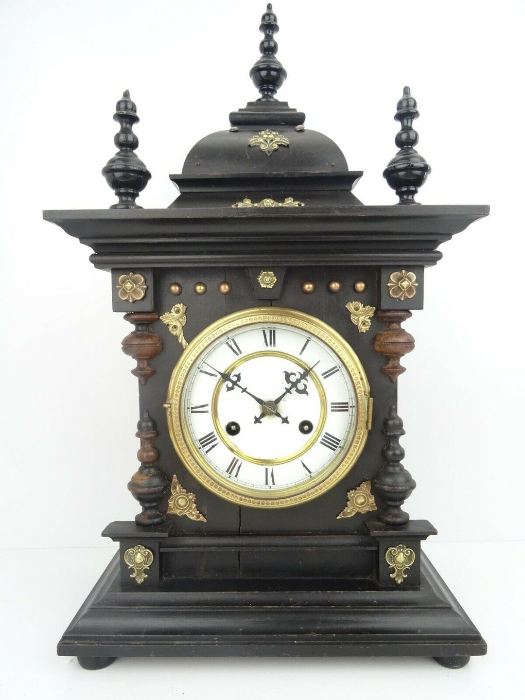 German Antique Mantel Bracket Clock Art Deco Junghans Castle 1920s Black Forest - 时钟/闹钟 - 木头 黑色