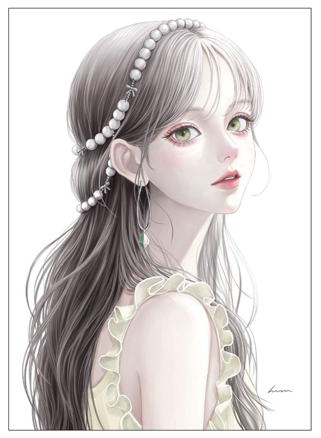 珍珠发箍女孩 - 卡片/明信片 - 纸 