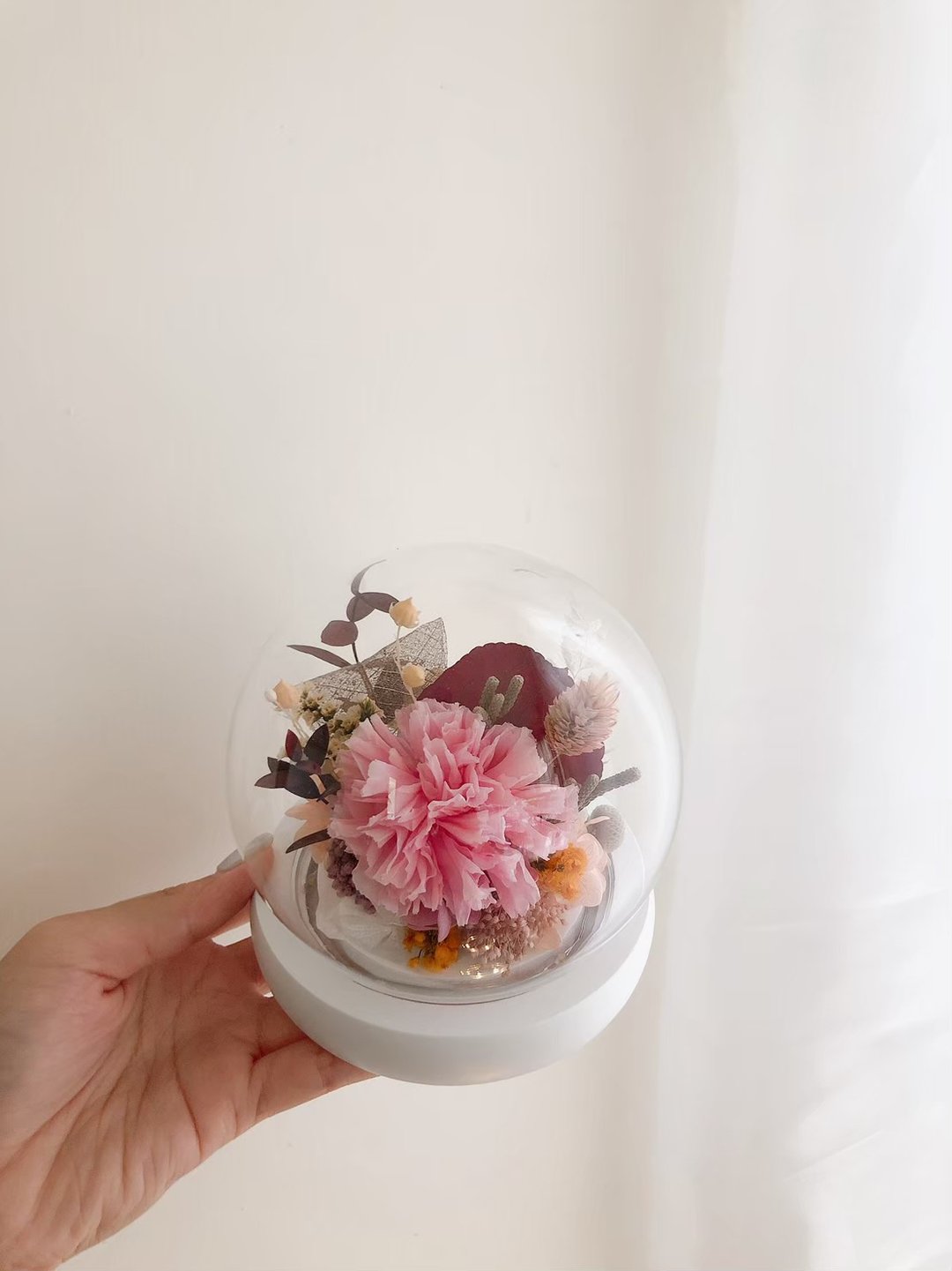石英粉 永生花 玻璃罩 永生康乃馨 干燥花 永生花玻璃球 LED夜灯 - 干燥花/捧花 - 植物．花 粉红色