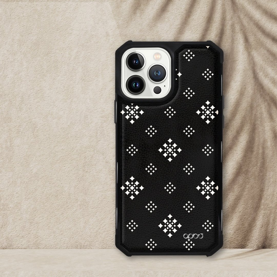 iPhone 13全系列军规防摔皮革磁吸手机壳-花砖棱纹(上光版)黑壳 - 手机壳/手机套 - 其他材质 多色