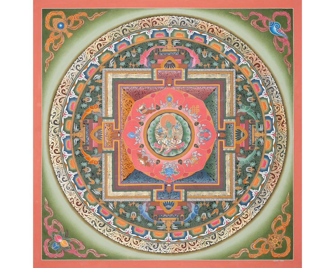 绿度母曼陀罗唐卡——慈悲与迅捷护佑的神圣之环 - 墙贴/壁贴 - 其他材质 多色