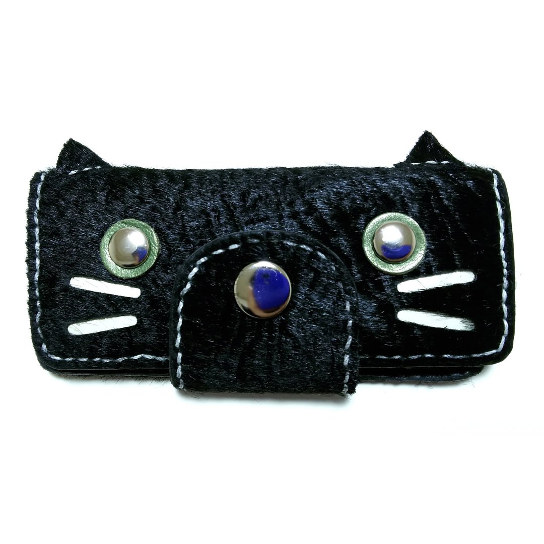 Marie / Mary genuine leather leather key case / black cat - 钥匙链/钥匙包 - 真皮 黑色