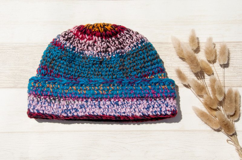 编织纯羊毛帽/编织帽/针织毛帽/内刷毛手织毛帽/毛线帽-蓝莓蛋糕 - 帽子 - 羊毛 多色