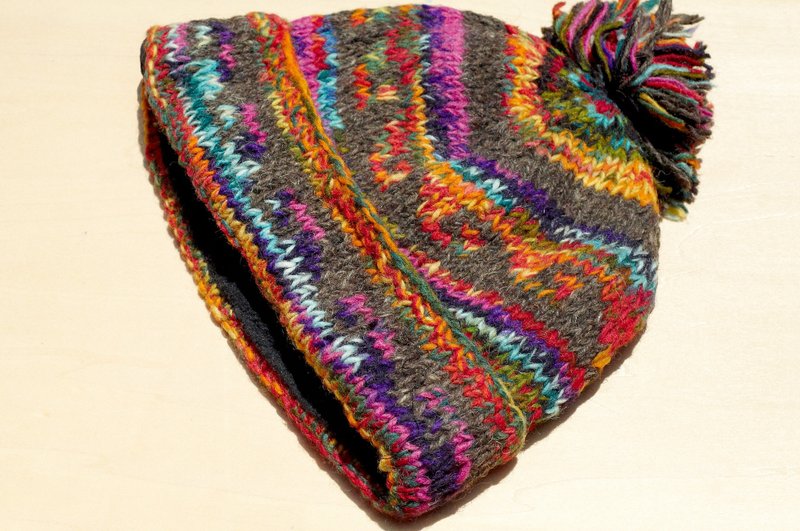 圣诞礼物 手工编织纯羊毛帽/ 编织帽 / 针织毛帽 / 内刷毛手织毛帽 / 毛线帽 - 彩色调色板 段染缤纷渐层色 ( 手工限量一件 ) - 帽子 - 羊毛 多色