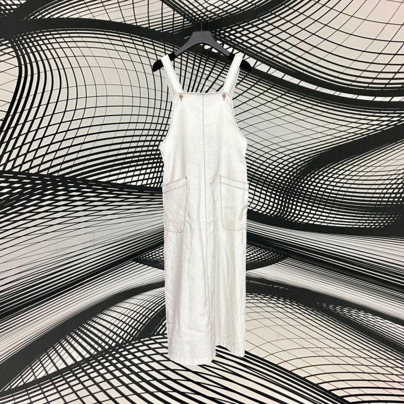 二手 FASHION CO., 米白色 口袋 锯齿缝线 吊带裙 CA807 - 洋装/连衣裙 - 聚酯纤维 白色