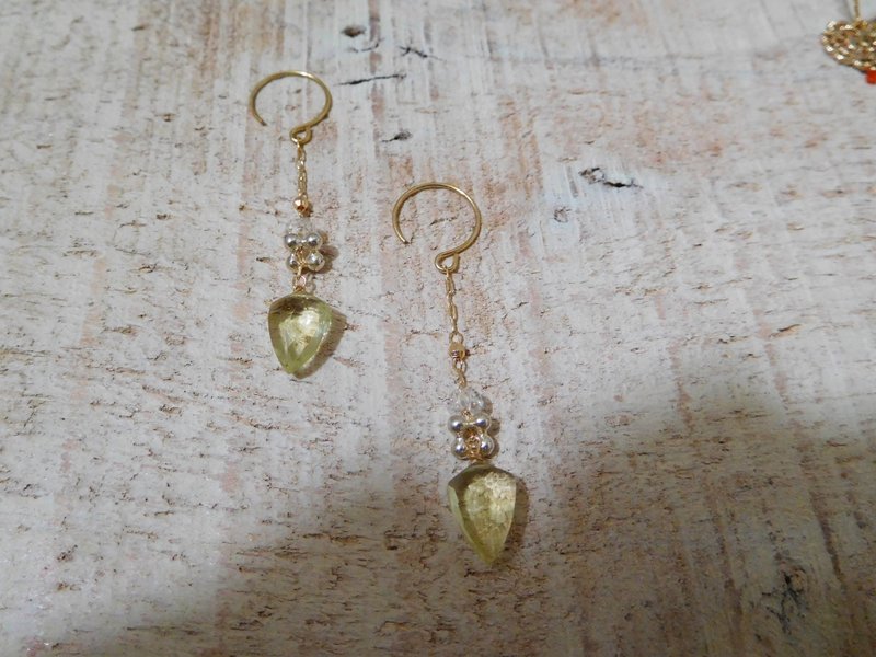 包14k金双色柠檬石英耳环 可改夹 - 耳环/耳夹 - 其他材质 金色