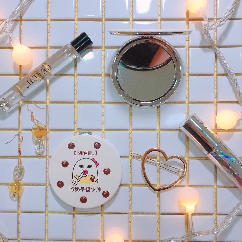 珍珠鲜奶茶 半糖去冰 随身 化妆镜 - 彩妆刷具/镜子/梳子 - 真皮 橘色