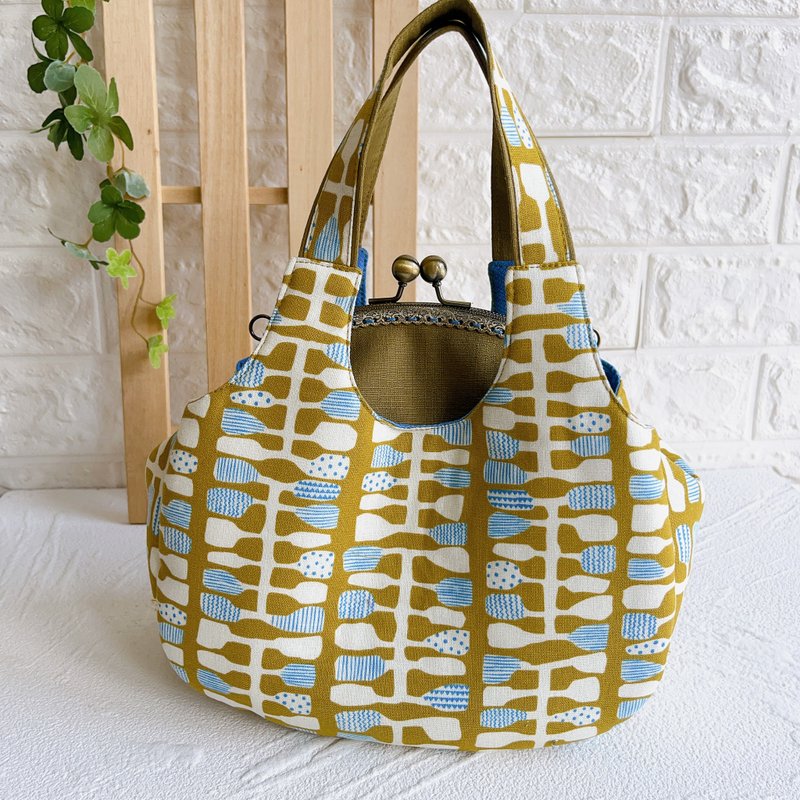 摇摇沙铃.芥末黄 - 背心口金手提包可斜背 - 手提包/手提袋 - 棉．麻 黄色