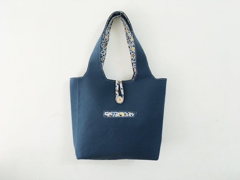 湛蓝碎花－手提包 托特包 帆布 硬挺款 - 手提包/手提袋 - 棉．麻 蓝色