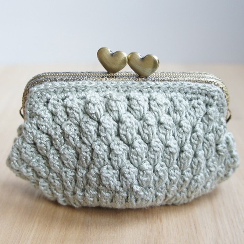 Ba-ba handmade ☆ Popcorn crochet coinpurse (No. C877) - 化妆包/杂物包 - 其他材质 灰色