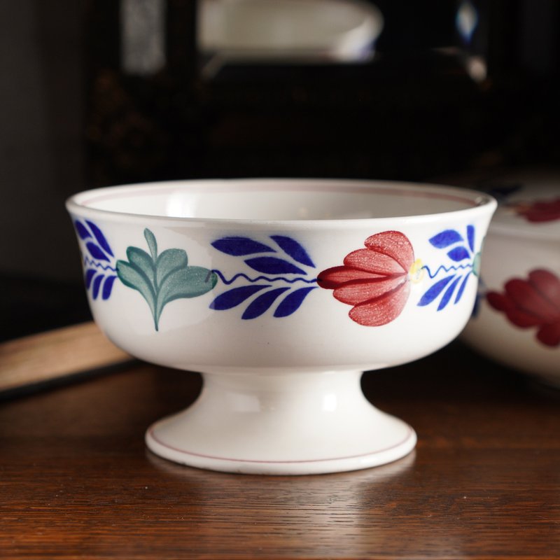 比利时 Boch Boerenbont 风格手绘高脚碗/水果盅 - 碗 - 瓷 多色