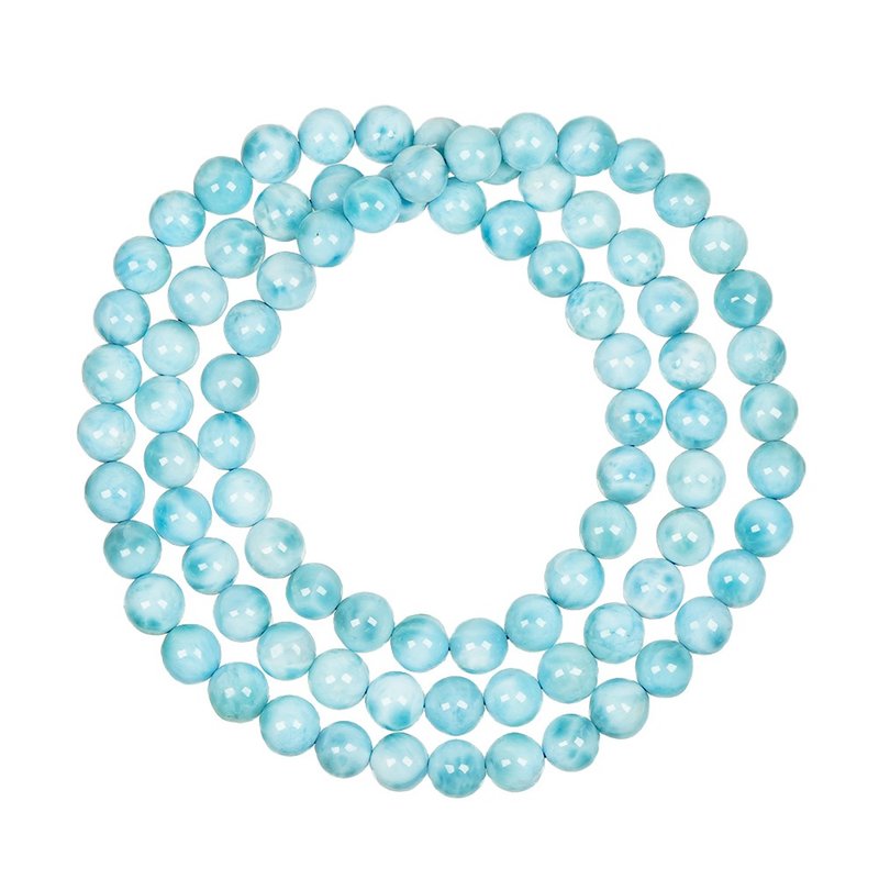【正佳珠宝】海纹石 拉利玛 顶级冰海蓝 6.3-6.8mm 三圈 - 手链/手环 - 半宝石 多色