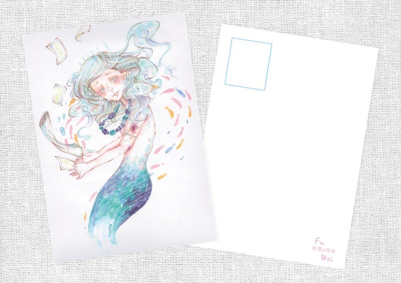 人鱼明信片 - 卡片/明信片 - 纸 蓝色