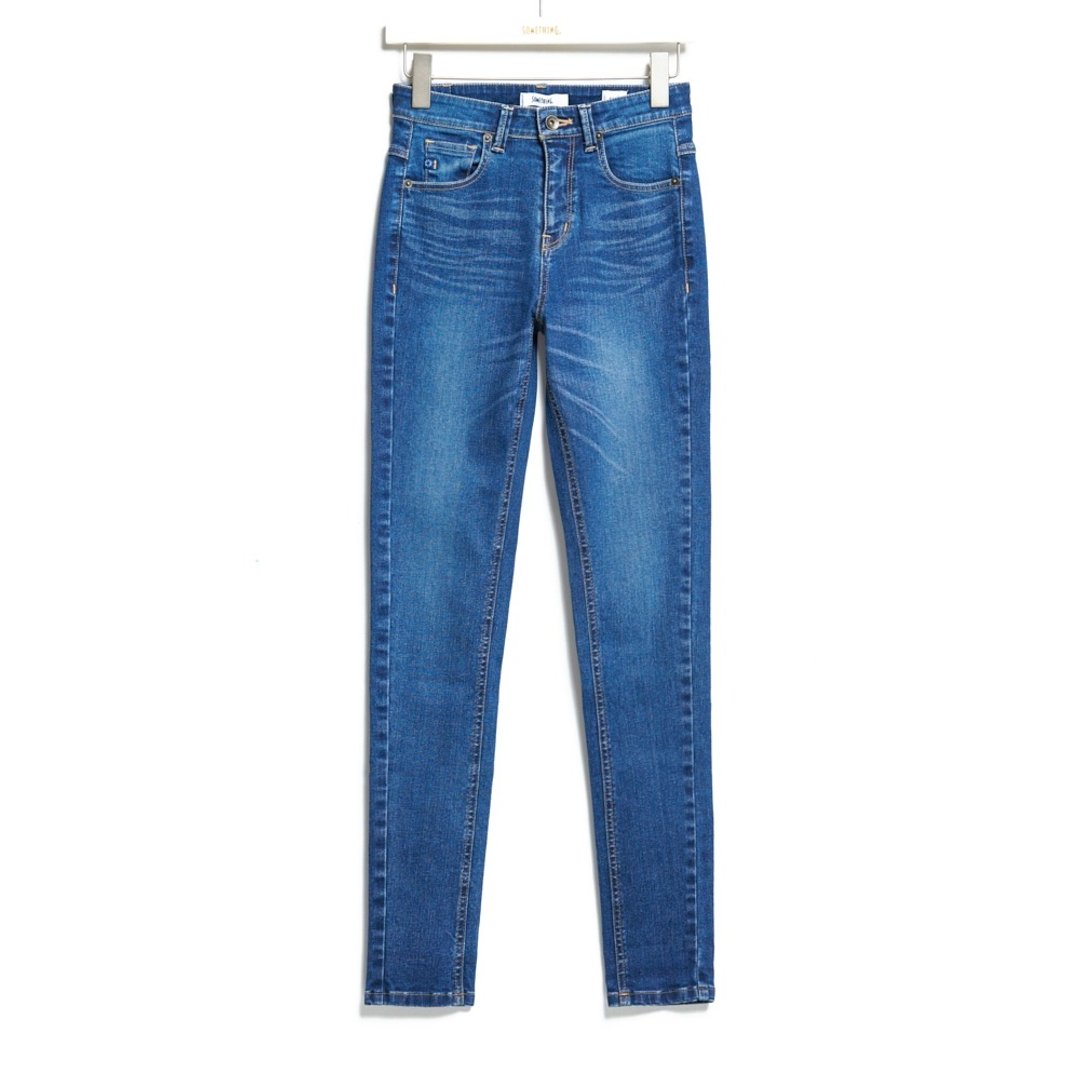 SOMETHING 高腰SKINNY窄管直筒牛仔裤(中古蓝)#牛仔裤 - 女装长裤 - 棉 蓝色