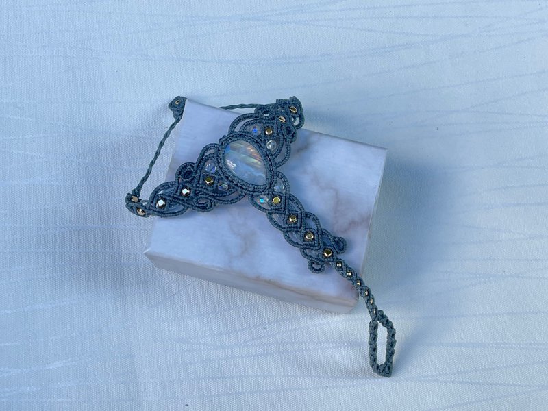 220458 Macrame 南美蜡线 月亮石 手链 - 手链/手环 - 半宝石 灰色