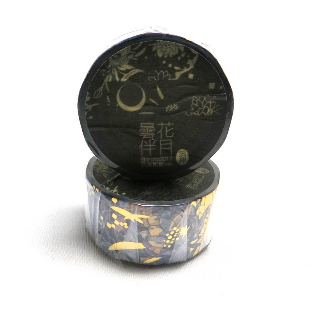 昙花伴月-箔押-烫金纸胶带(日本和纸ver.) - 纸胶带 - 纸 蓝色