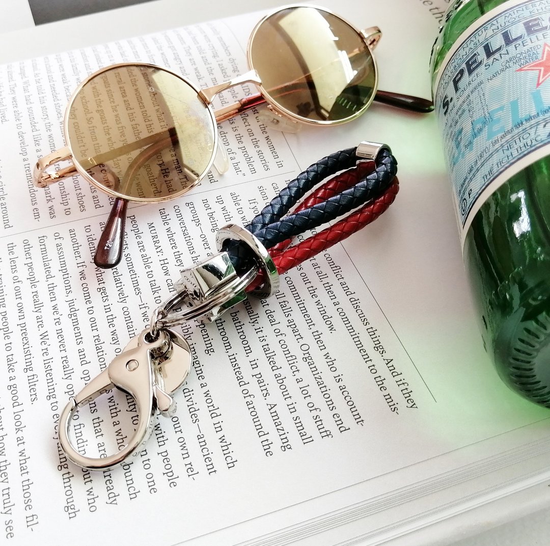 Leather keychains car keychains (Red-Navy) model Urban London - 钥匙链/钥匙包 - 真皮 红色