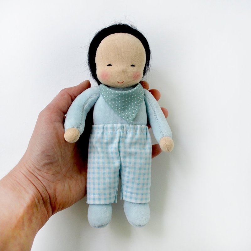 Waldorf doll pocket doll 7 inch (18 cm) tall. - 玩具/玩偶 - 环保材料 蓝色