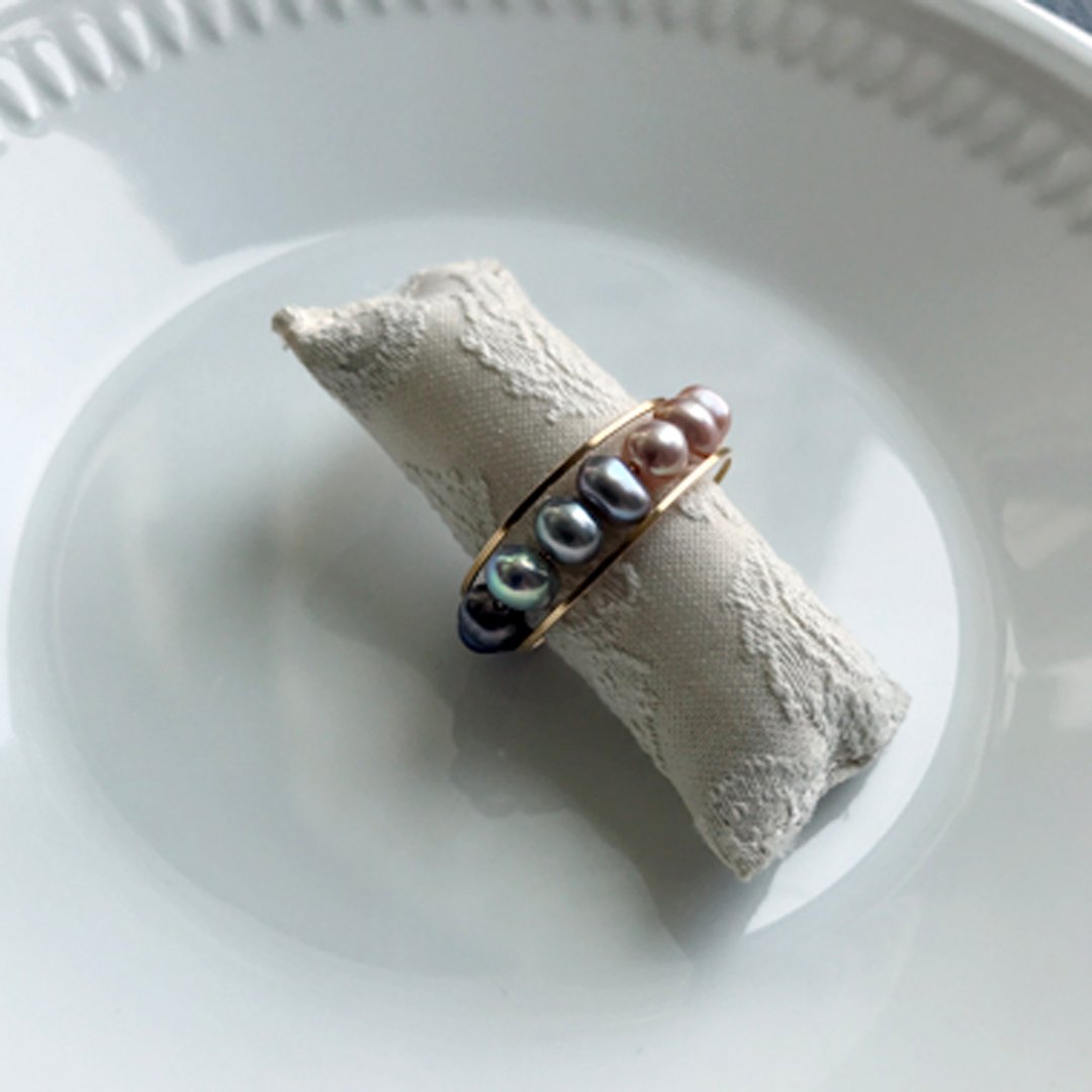 Ring-Freshwater pearl and 14KGF rare gradation ring-LunaR01 - 戒指 - 其他金属 银色
