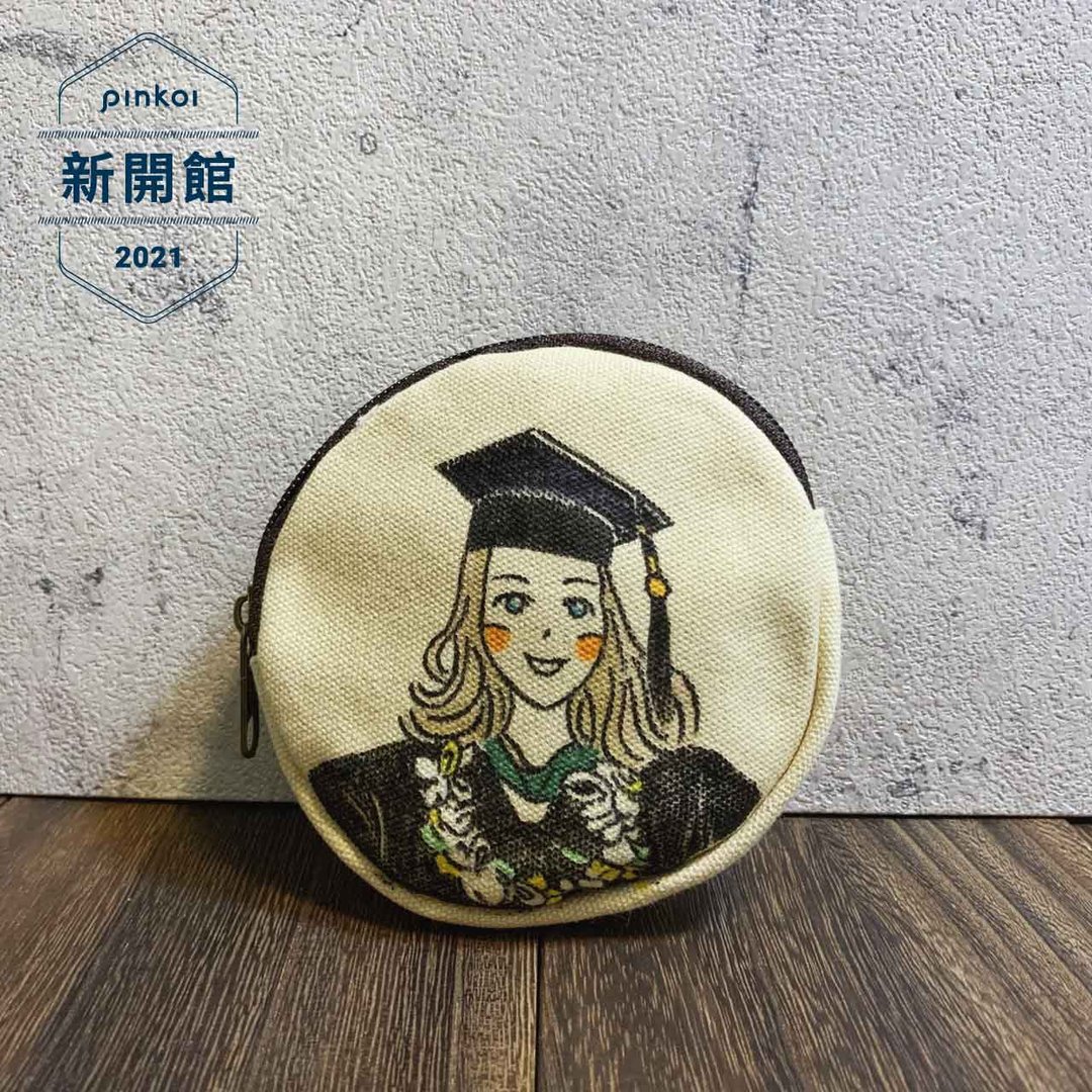 定制化  手绘  帆布  圆形零钱包  似颜绘  人像画 礼物 情侣 - 零钱包 - 棉 白色